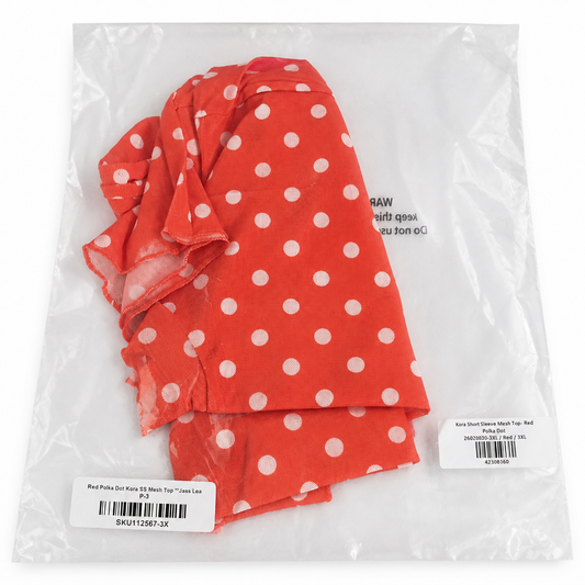 Jess Lea Red Polka Dot Kora Mesh Top - Size 3XL, New With Tags