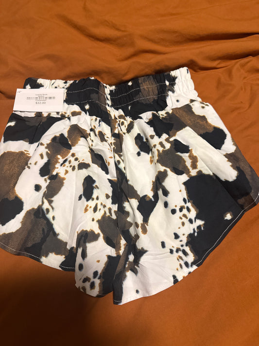 Brown Cow Print Shorts — Size M, New with Tags