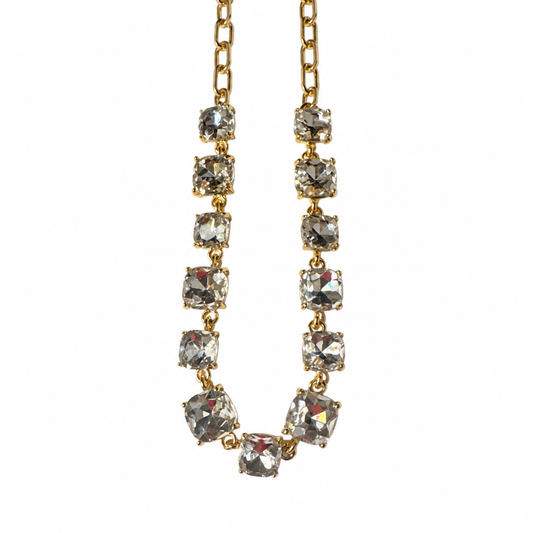 Pink AB Crystal Cushion Cut Necklace — Gold-Tone, New without Tags