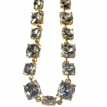 Pink AB Crystal Cushion Cut Necklace — Gold-Tone, New without Tags