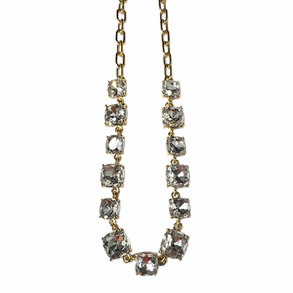 Pink AB Crystal Cushion Cut Necklace — Gold-Tone, New without Tags