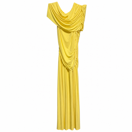 PrettyLittleThing Lemon Bardot One Shoulder Ruched Maxi Dress — Size M, New with Tags