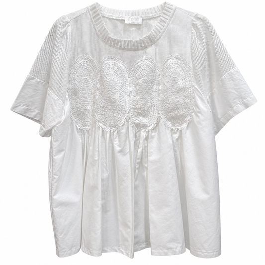 Black Appliqué Mesh Top — Size M, New without Tags