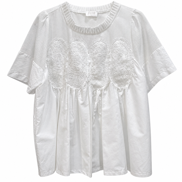 Black Appliqué Mesh Top — Size M, New without Tags