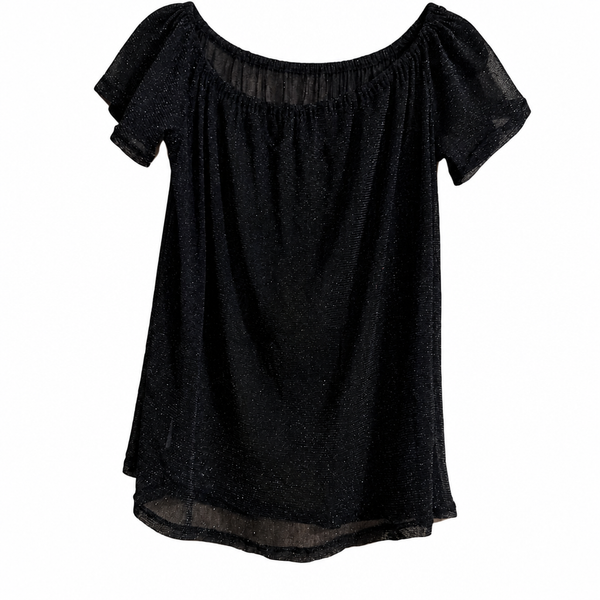 Rebel Raven Black Shimmer Mesh Off-Shoulder Top — Size M, New Without Tags