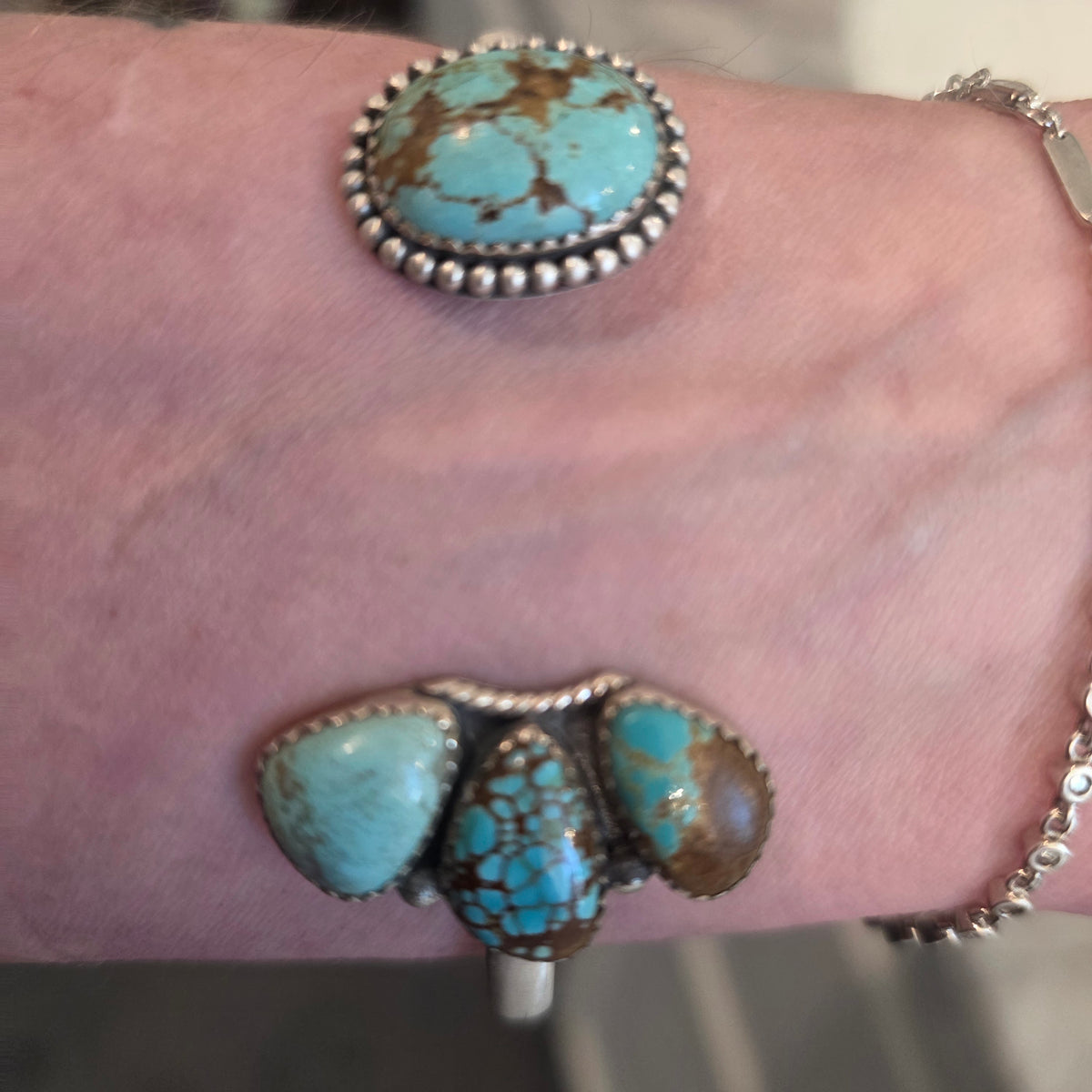 Handmade Sterling Silver Number 8 Turquoise Cuff Bracelet, Signed Nizhoni