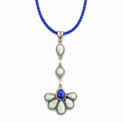 Handmade Sterling Silver Paloma Turquoise & Lapis Drop Pendant, Signed Nizhoni