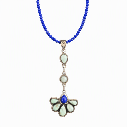 Handmade Sterling Silver Paloma Turquoise & Lapis Drop Pendant, Signed Nizhoni