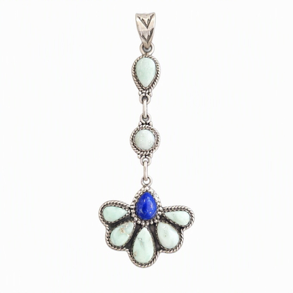 Handmade Sterling Silver Paloma Turquoise & Lapis Drop Pendant, Signed Nizhoni