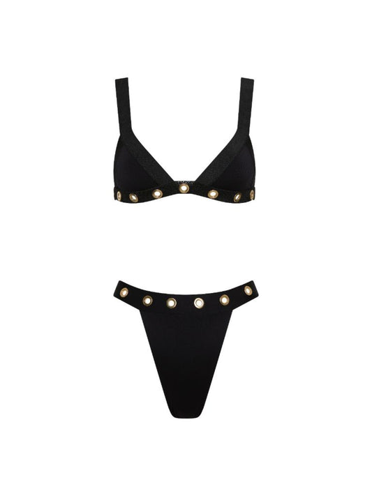 Material Girl Elastic Detail Bikini Top - Black / SBlack / S (NWT)