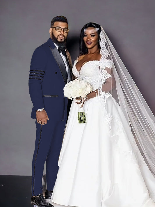 Le Fashioner Double Breasted Peaked Lapel Men Prom Wedding Tuxedos Suits - navy blue / L(EU50 Or US40)navy blue / L(EU50 Or US40) (NWOT)