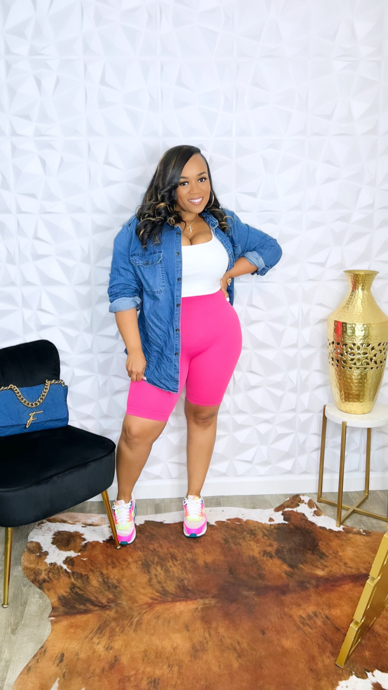 Seamless Ribbed High Waist Biker Shorts- Fuchsia - S/MS/M (NWOT)