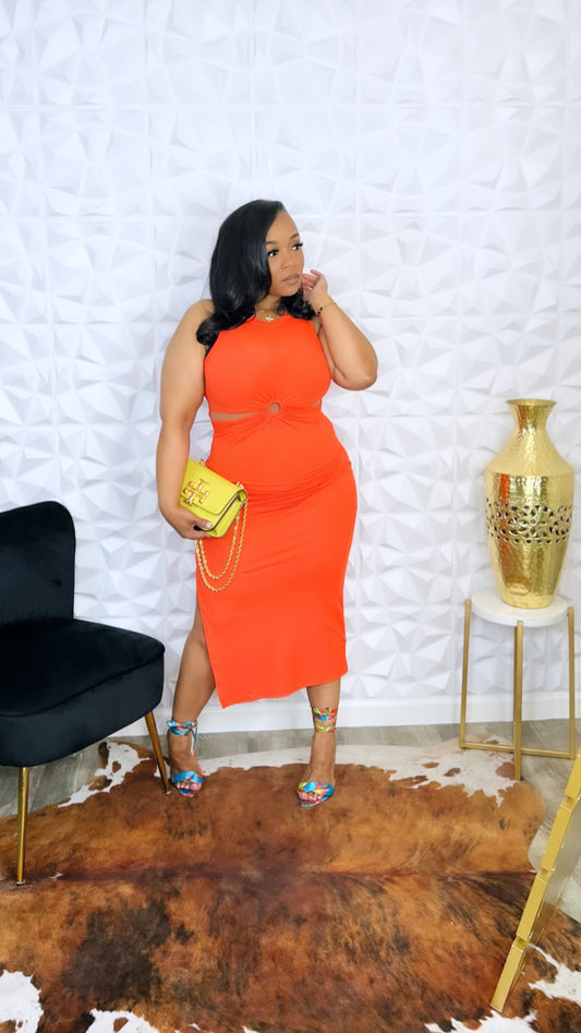 Center of Attention Dress- Orange - LargeLarge (NWOT)