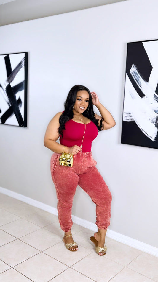 Acid Wash Jogger Set- Burgundy - L/XL Top- Large BottomL/XL Top- Large Bottom (NWOT)
