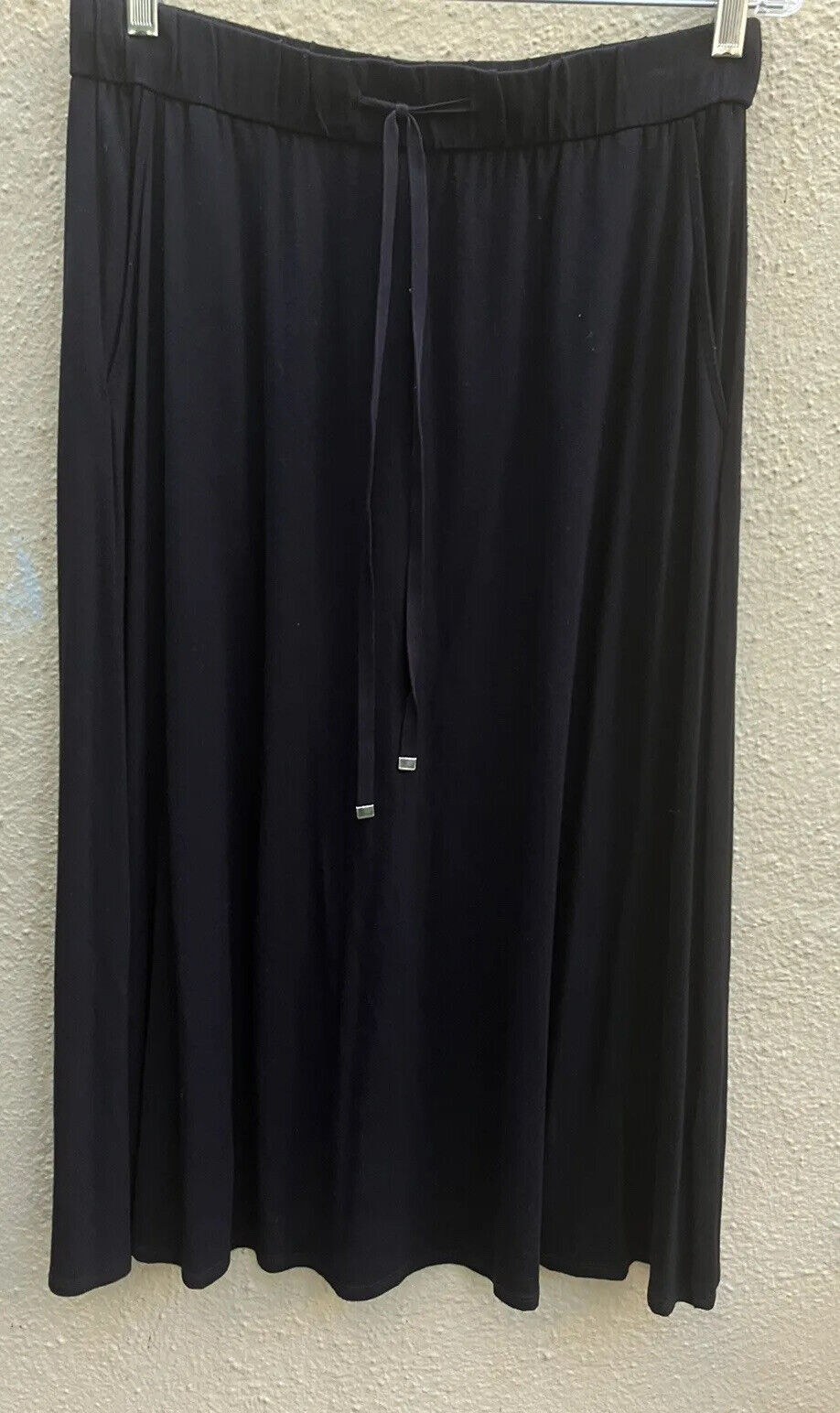 Eileen Fisher Black Viscose Jersey Knit Midi Skirt Pockets S/P Small Petite (Like New)