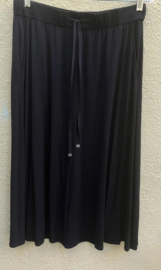 Eileen Fisher Black Viscose Jersey Knit Midi Skirt Pockets S/P Small Petite (Like New)