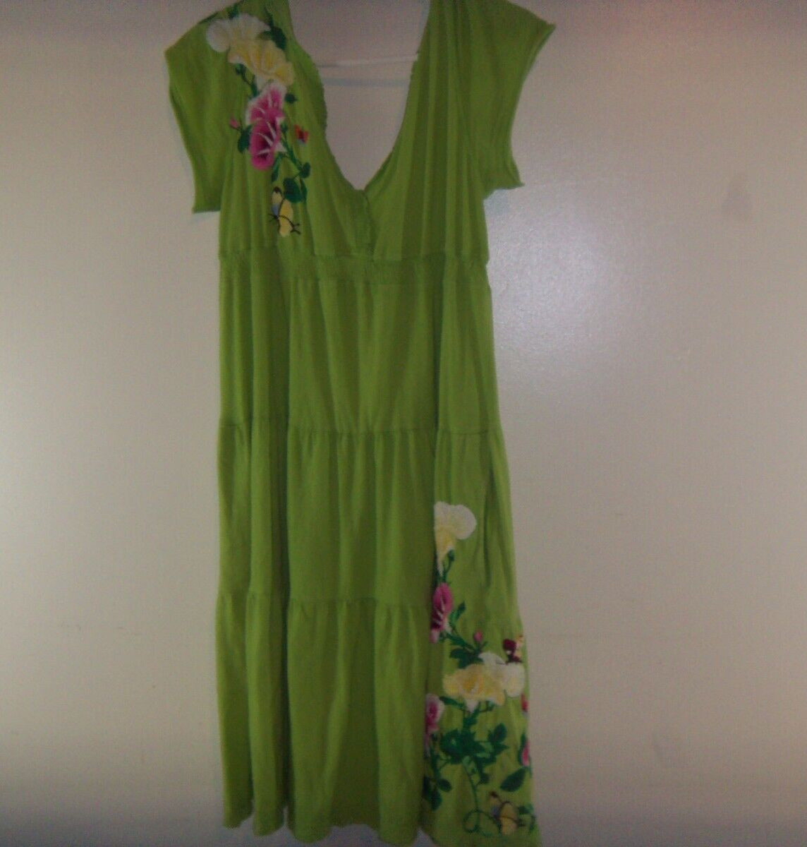 Johnny Was Lime Green Embroidered Dress Size Medium Read Description (Like New)