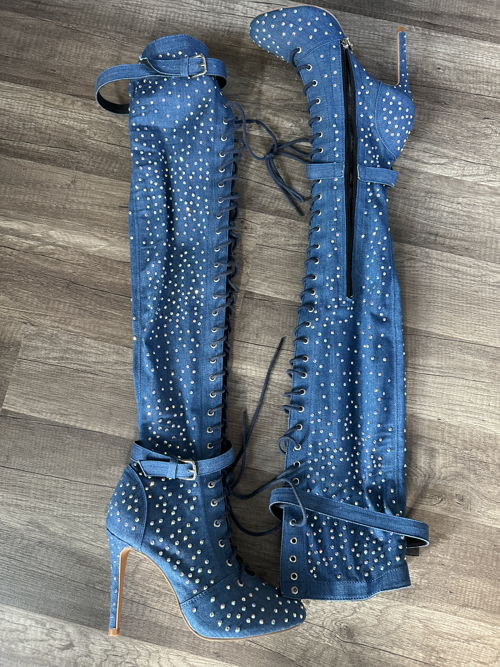 Custom crystal denim Leilani